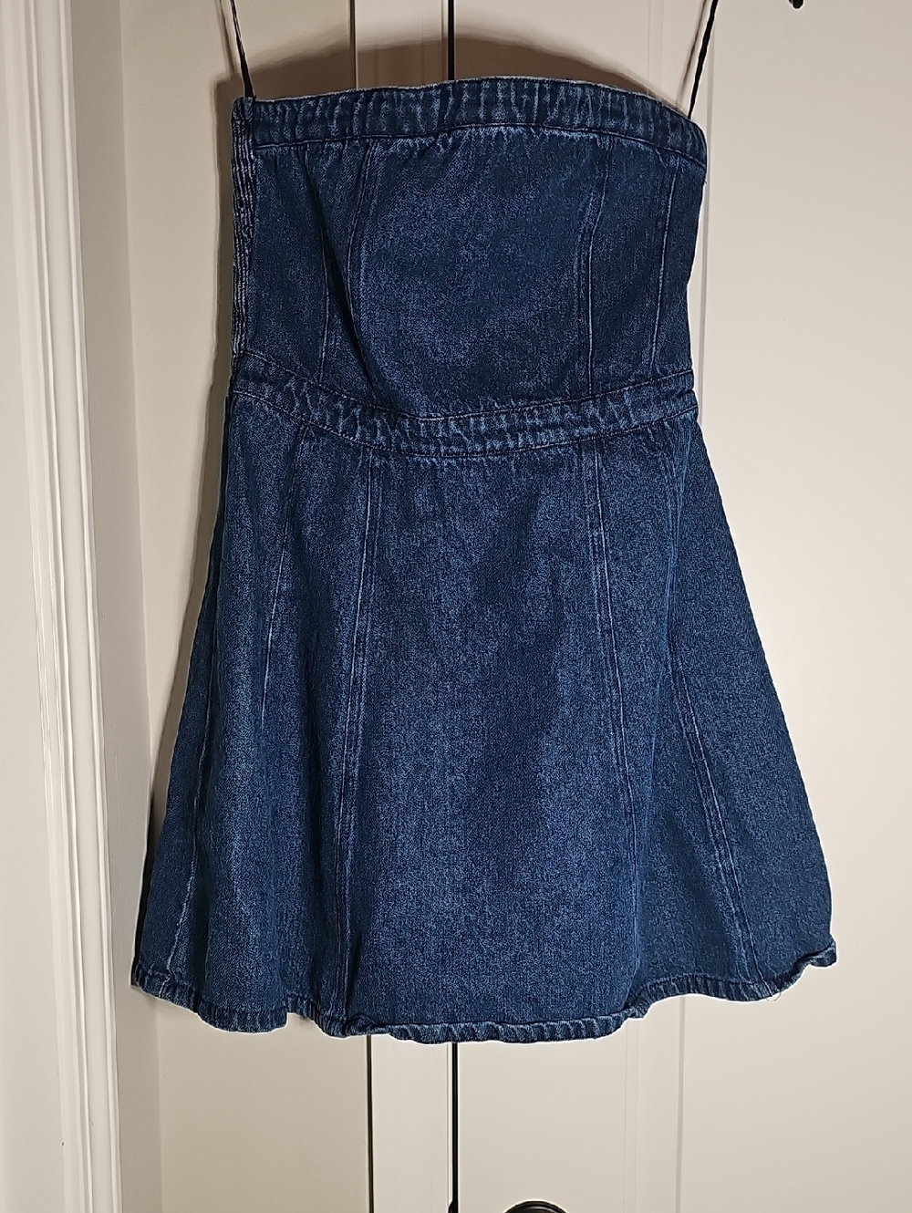 Strapless Denim Mini Dress in Dark Blue